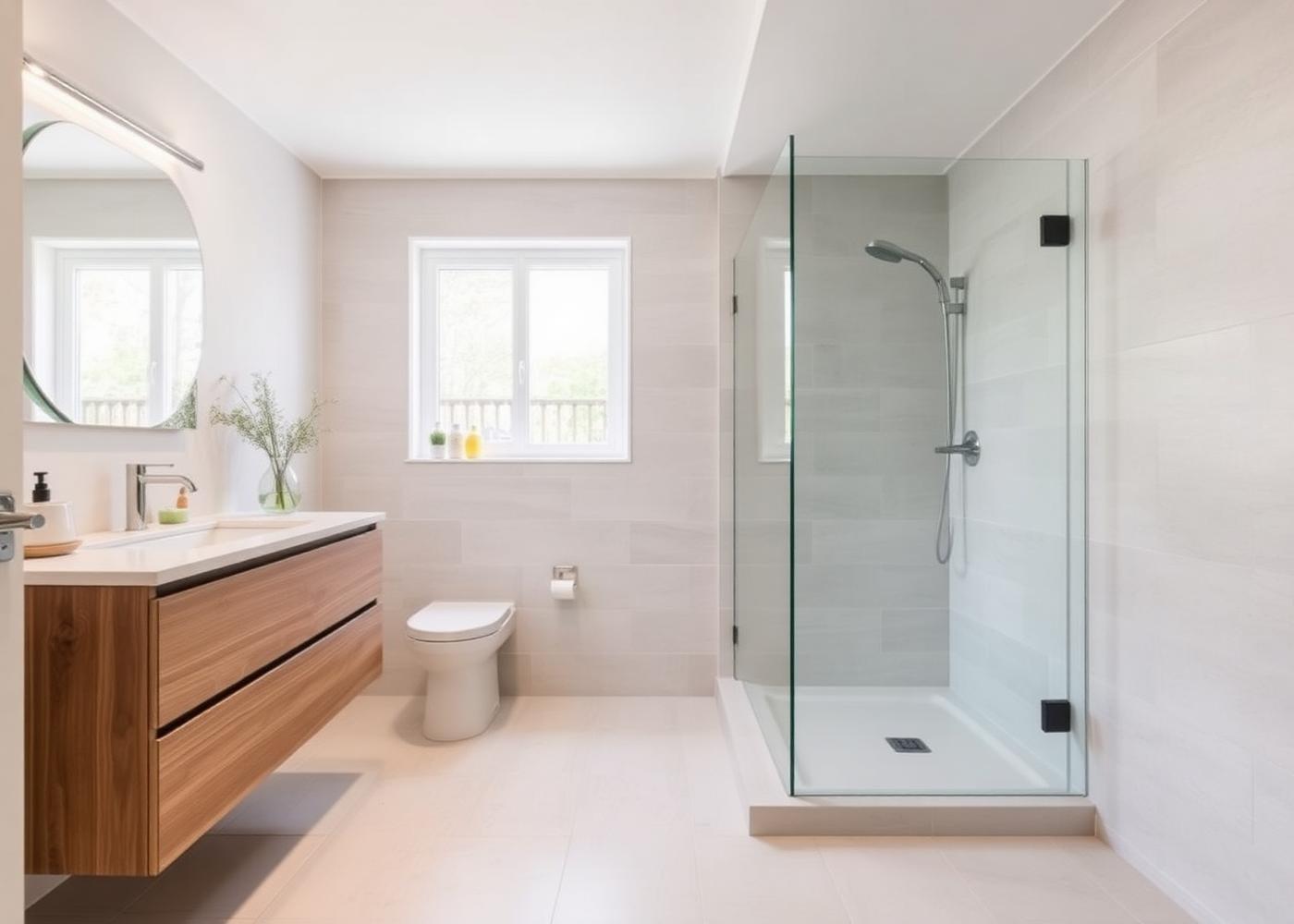 Complete badkamerrenovatie met inloopdouche, nieuw tegelwerk en een wandmeubel op maat.